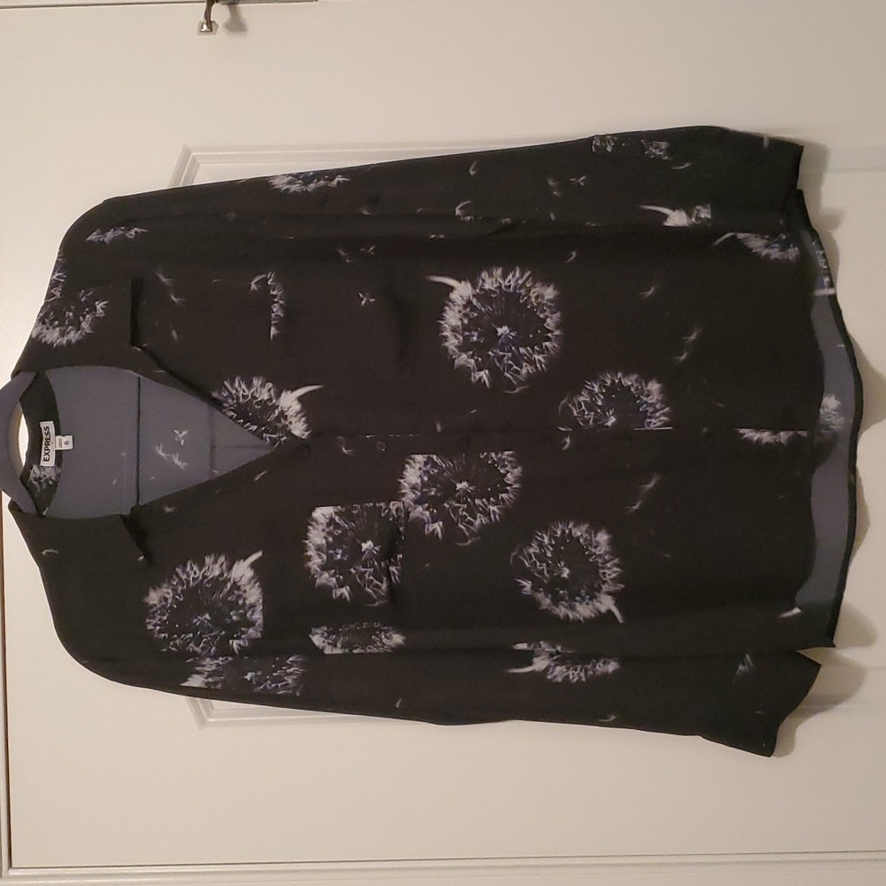 Express Dandelion Print Button Down Blouse